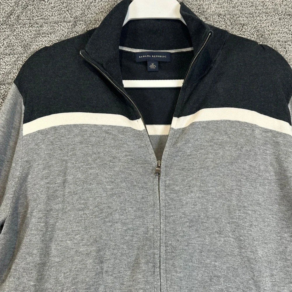 Banana Republic Men's Zip Front Sweater‎ Jacket Cardigan Size M Gray Black silk